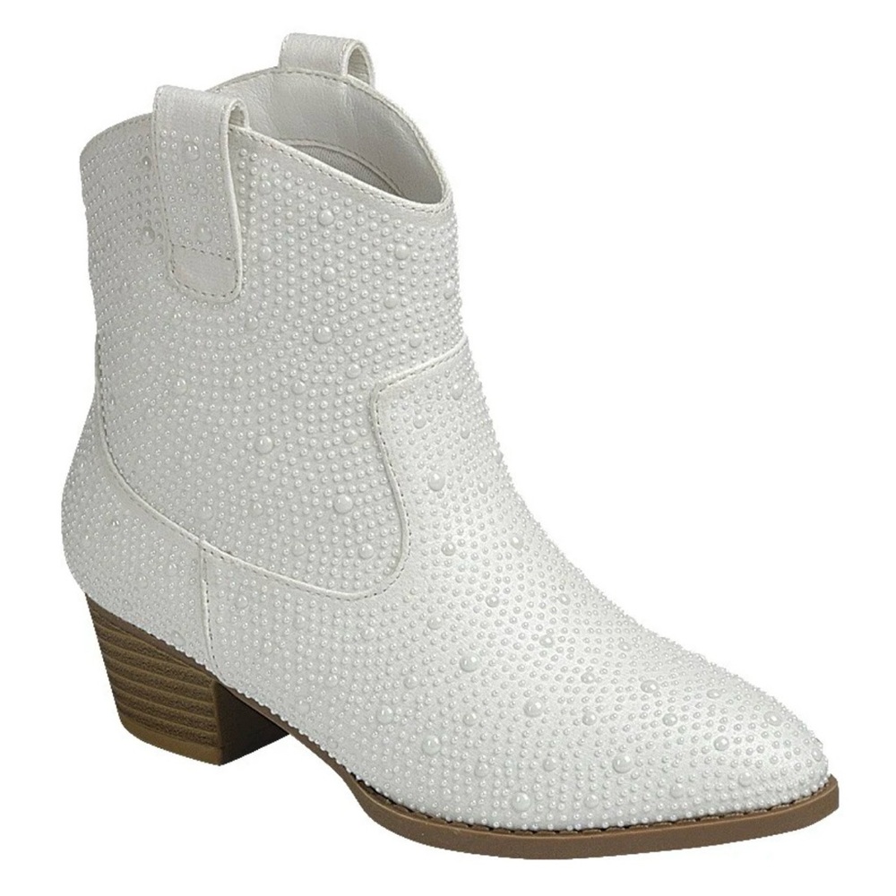 White Embellished Western Ankle Boot -